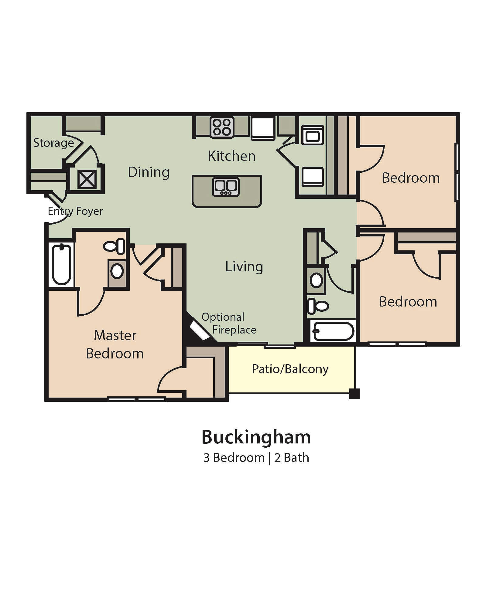 Buckingham 3 Bedroom 2 Bath floor plan