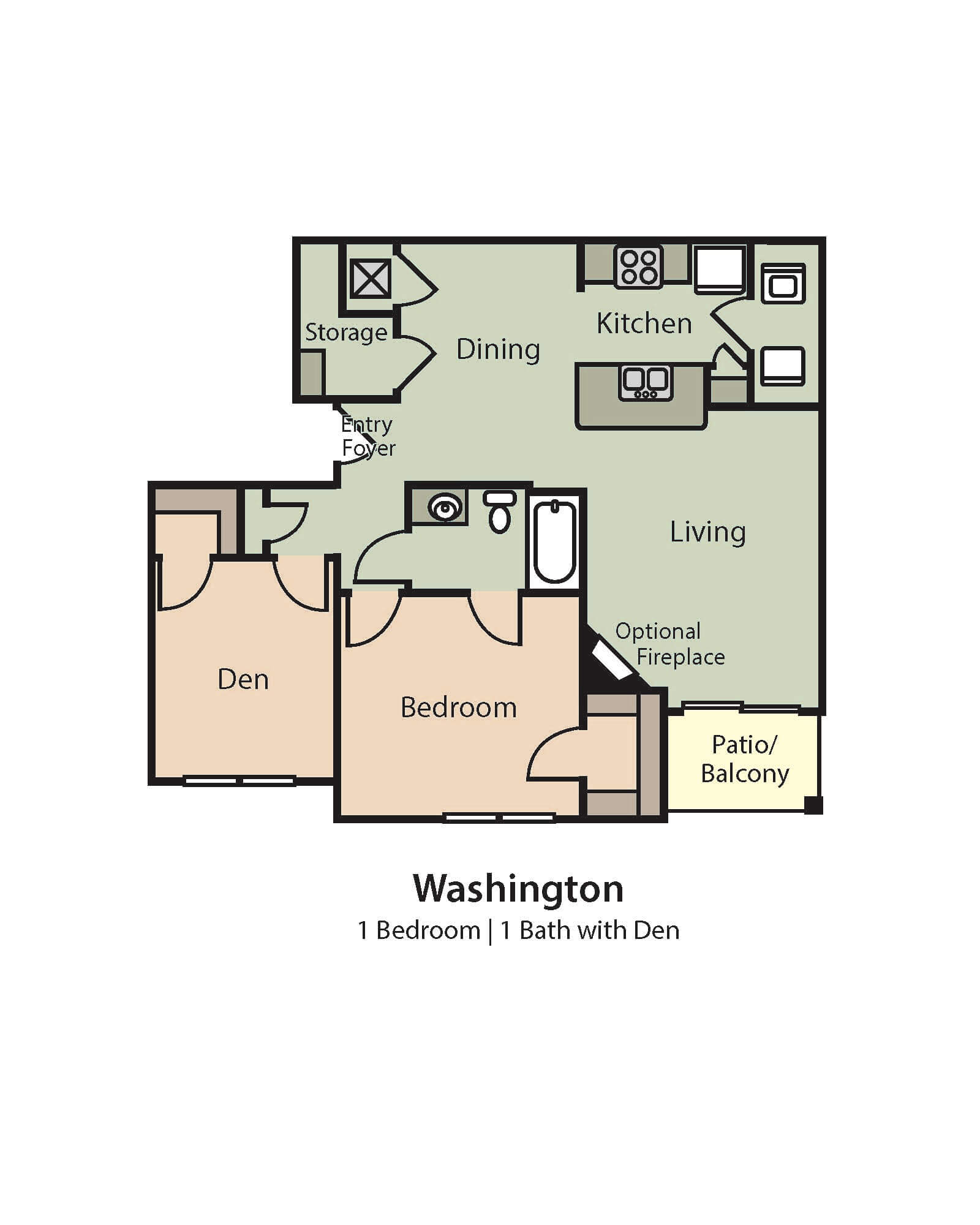 Washington Floor Plan, 1 Bedroom, 1 Bath