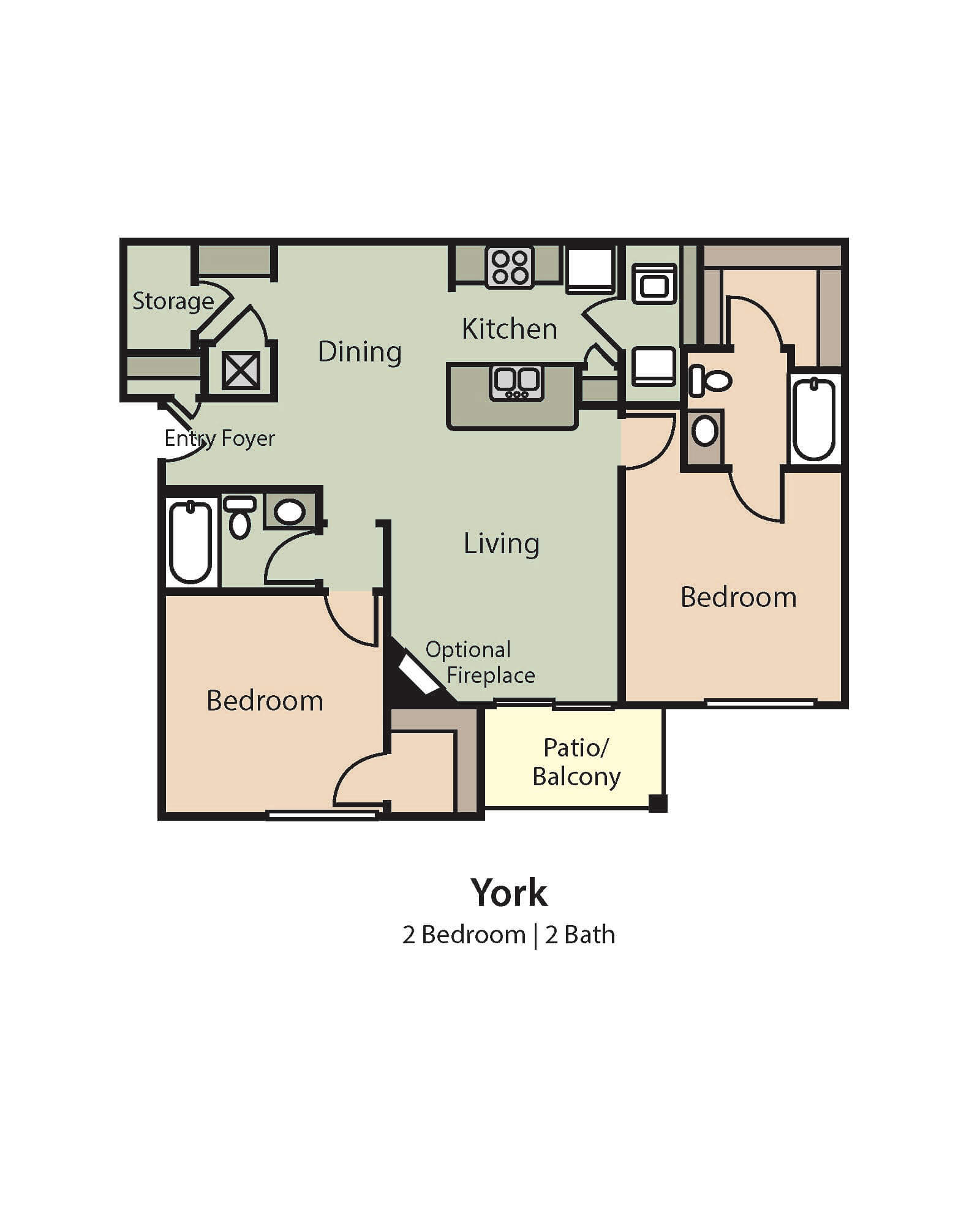 York 2 Bedroom 2 Bath floor plan