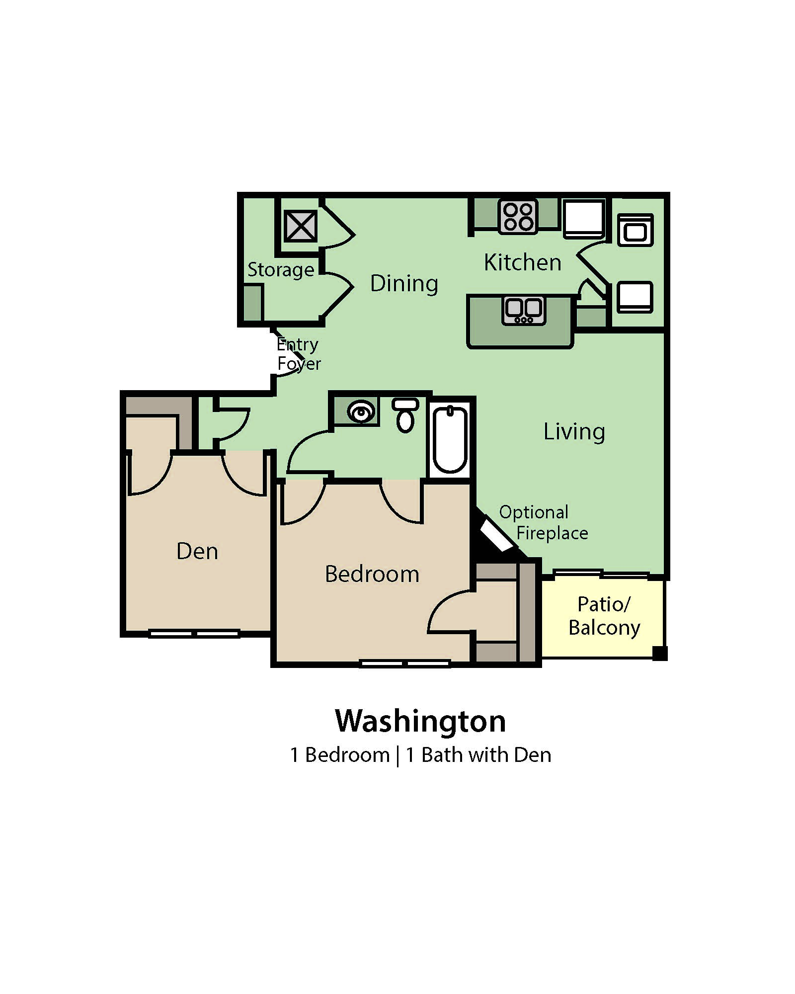 Washington 1 Bedroom, 1 Bath floor plan