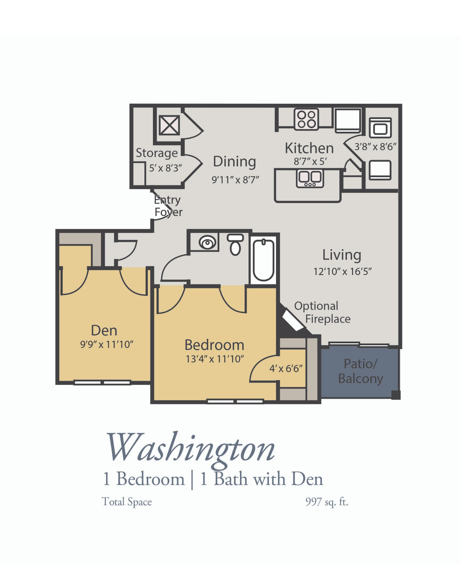 Washington Floor Plan, 1 Bedroom, 1 Bath