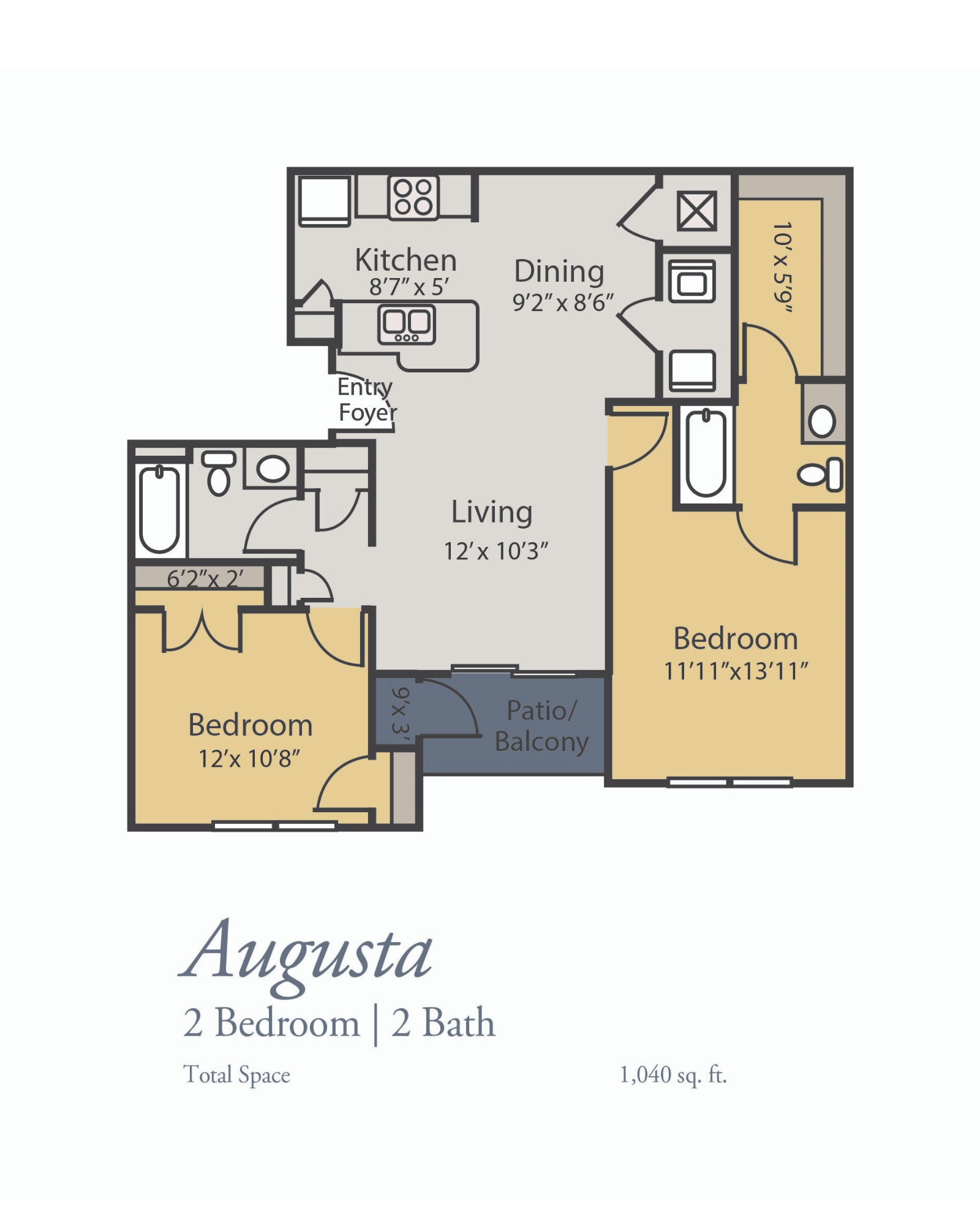 Augusta Floor Plan, 2 Bedrooms, 2 Baths