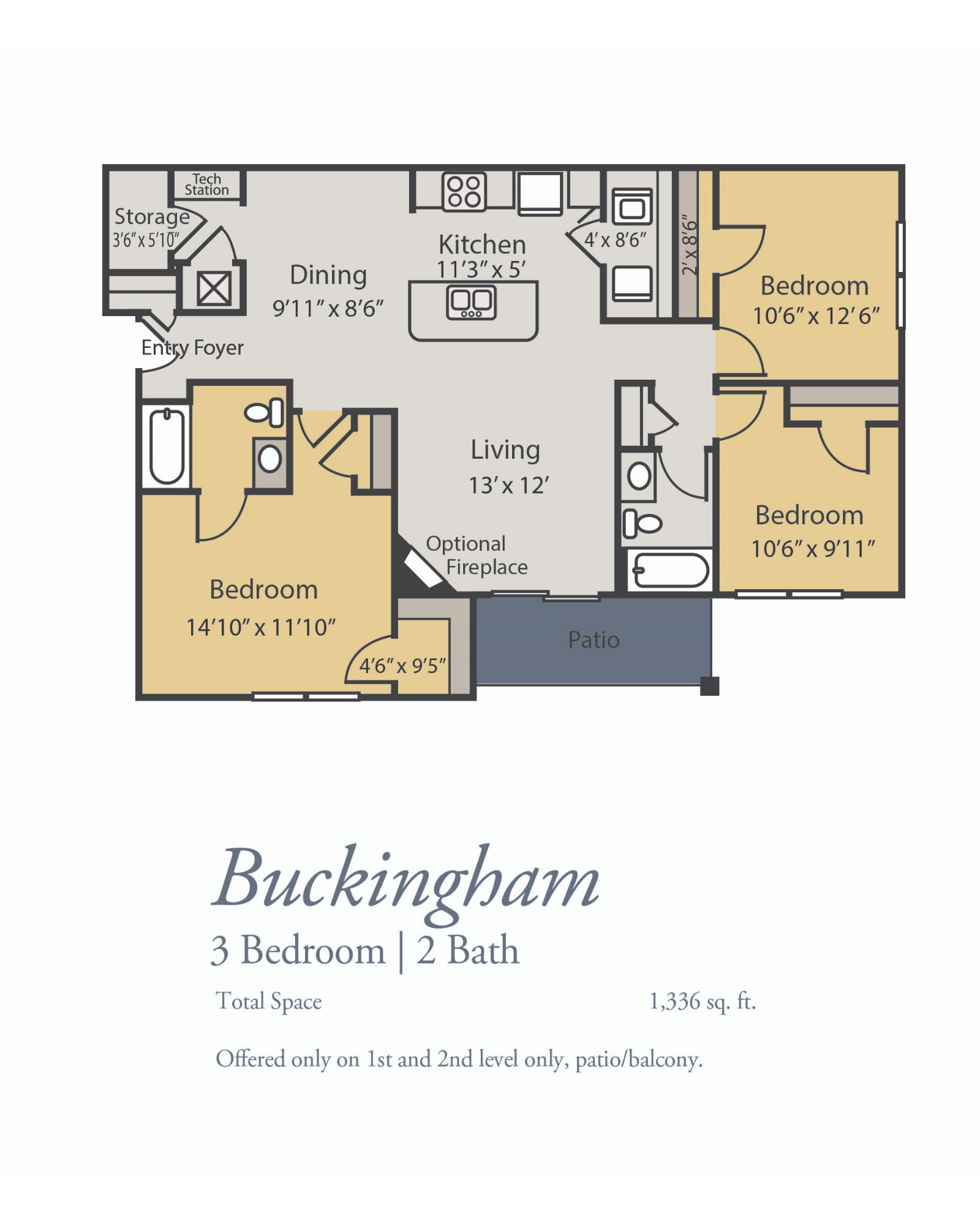 Buckingham Floor Plan, 3 Bedrooms, 2 Baths